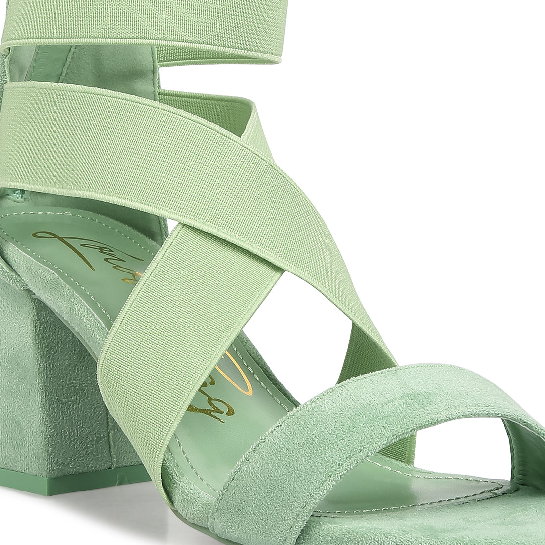 elastic strappy block heel sandals#color_green