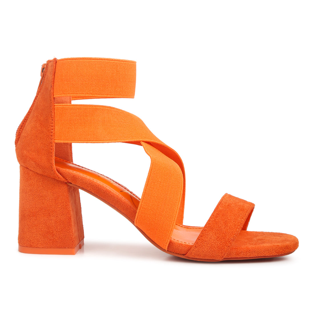 elastic strappy block heel sandals#color_orange