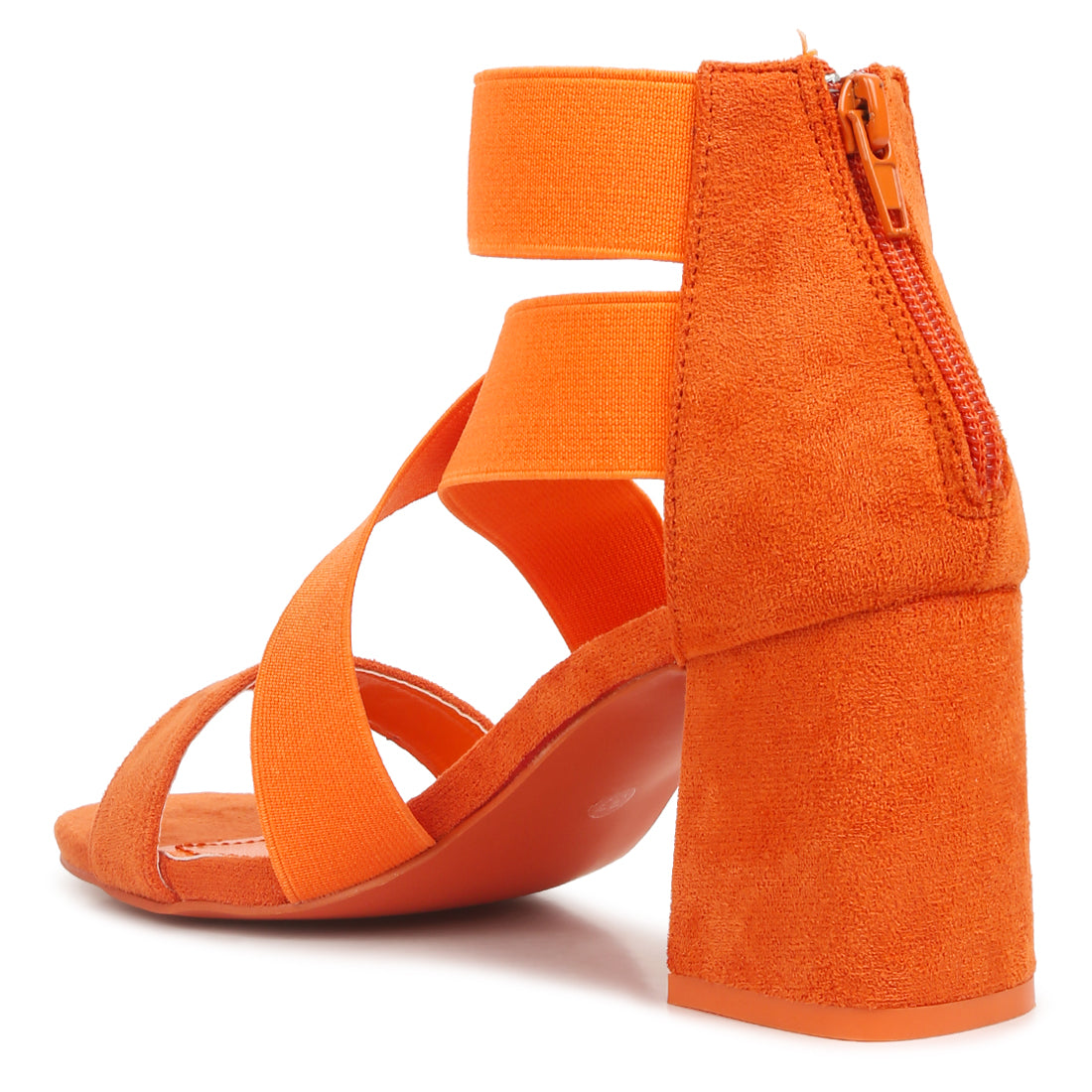 elastic strappy block heel sandals#color_orange