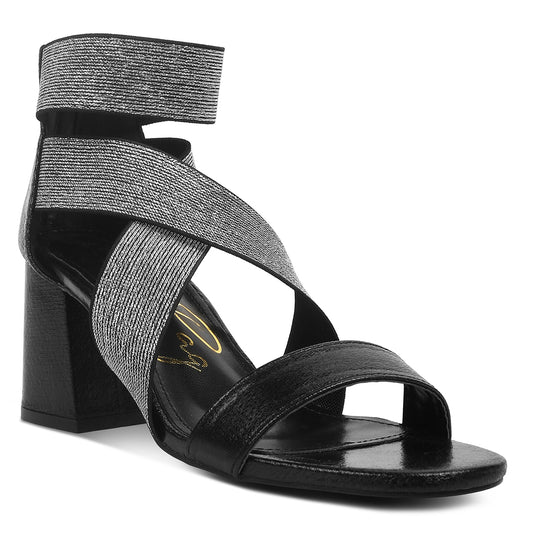 elasticated strappy block heel sandals#color_black