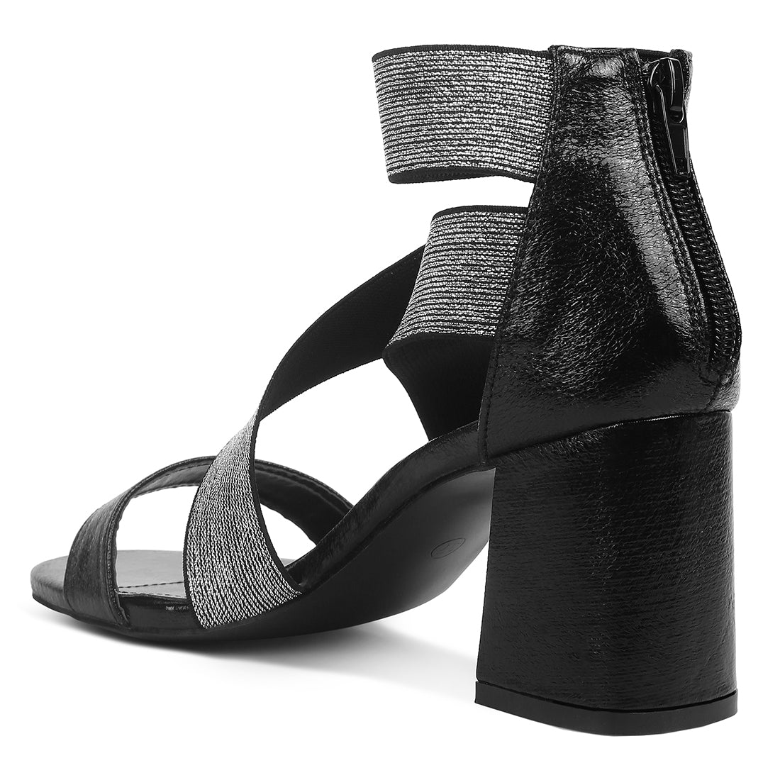 elasticated strappy block heel sandals#color_black