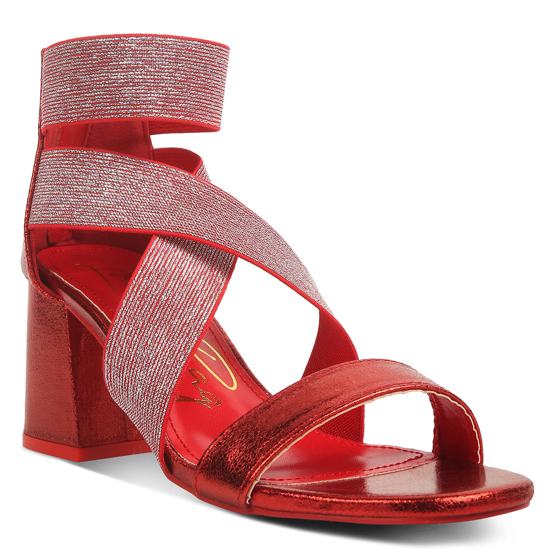 elasticated strappy block heel sandals#color_red