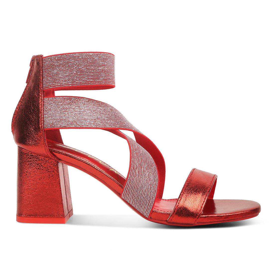elasticated strappy block heel sandals#color_red