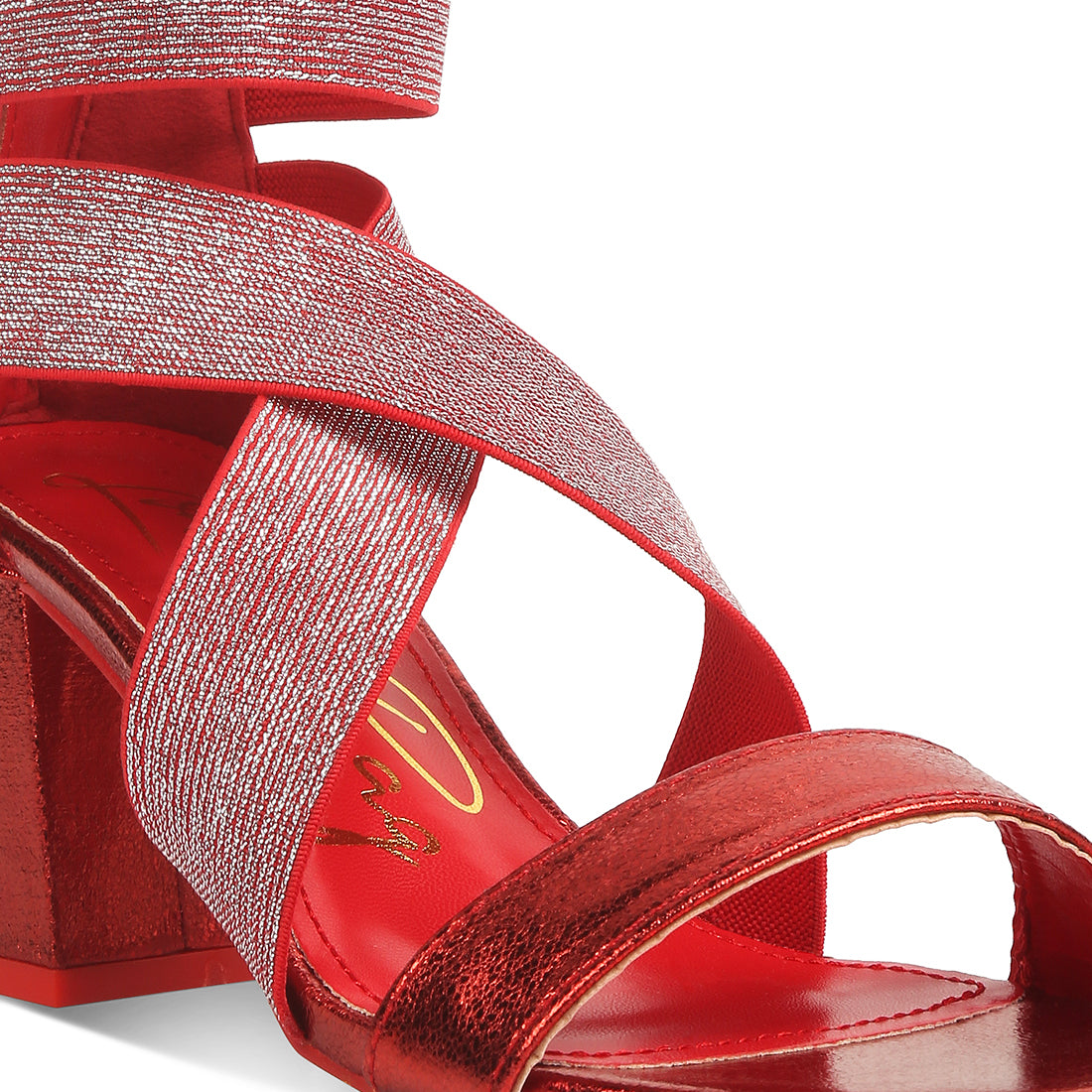 elasticated strappy block heel sandals#color_red