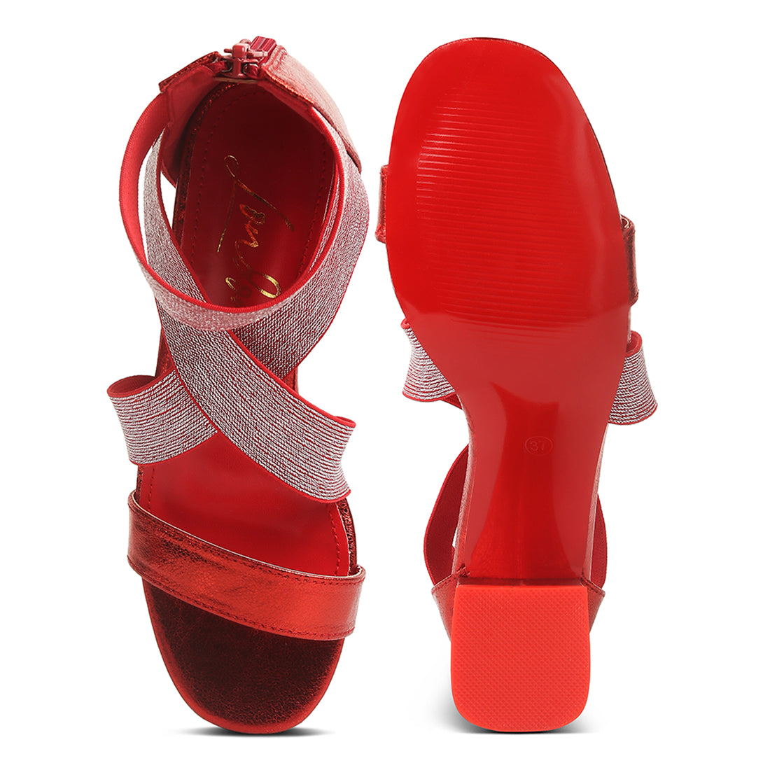elasticated strappy block heel sandals#color_red