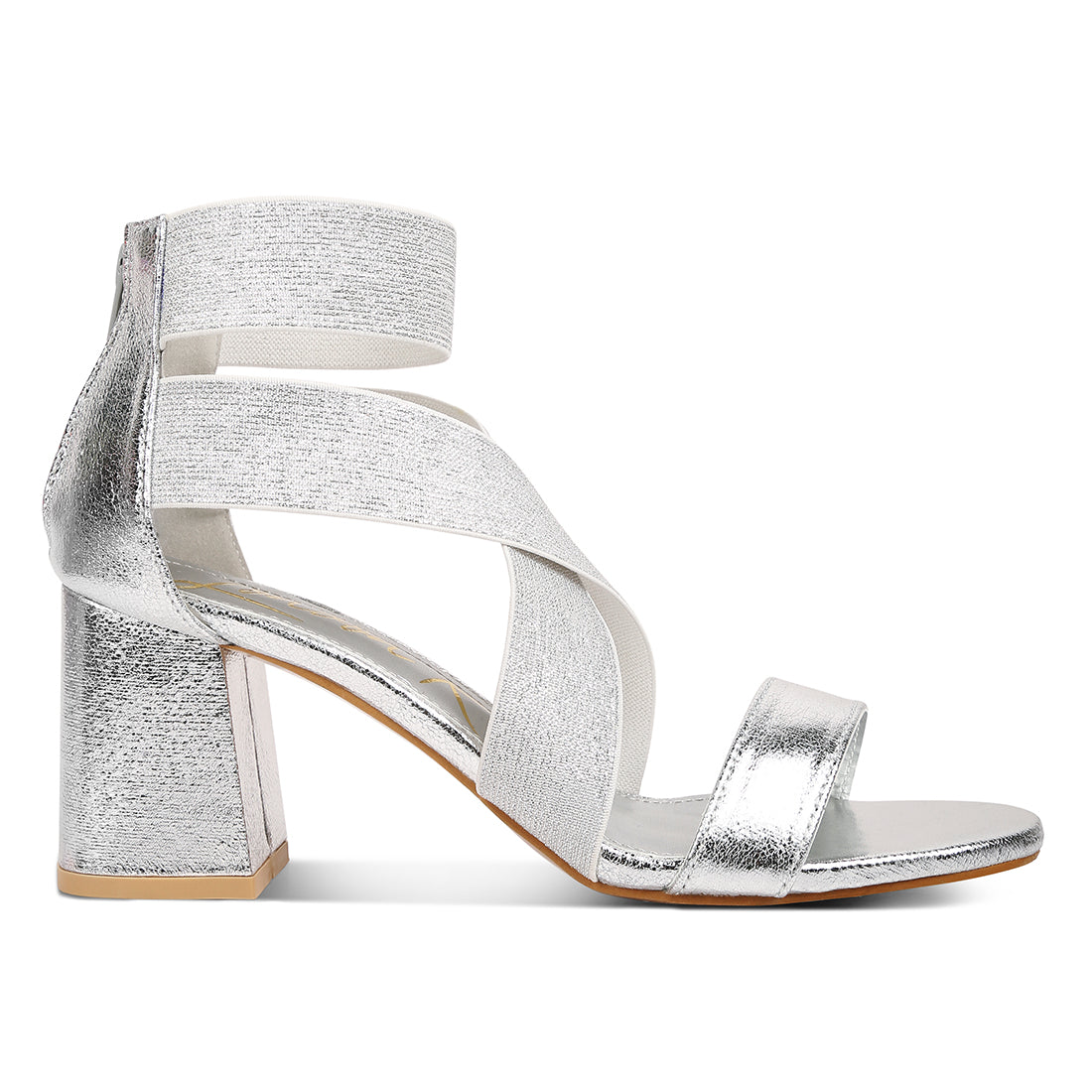 elasticated strappy block heel sandals#color_silver