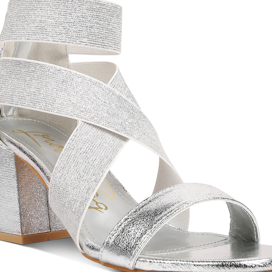elasticated strappy block heel sandals#color_silver