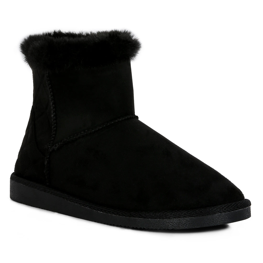 shearling lined flat winter boots#color_black