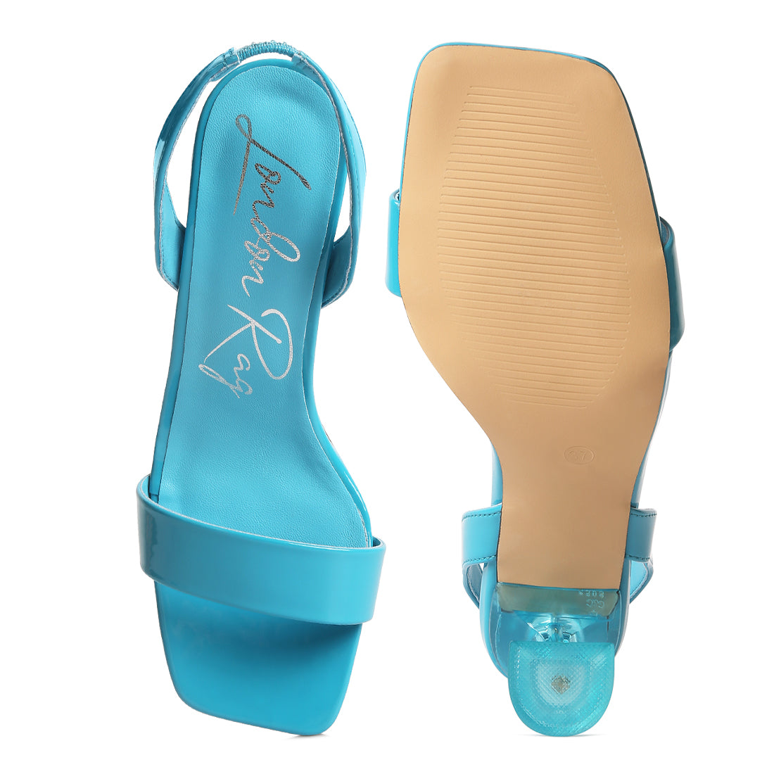 clear spool heel sandals#color_blue