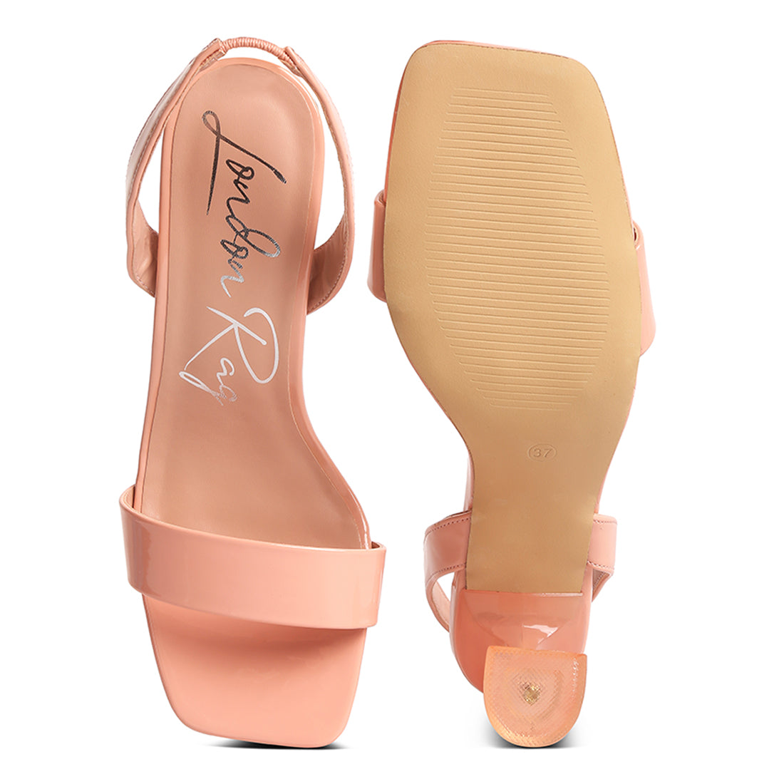 clear spool heel sandals#color_nude