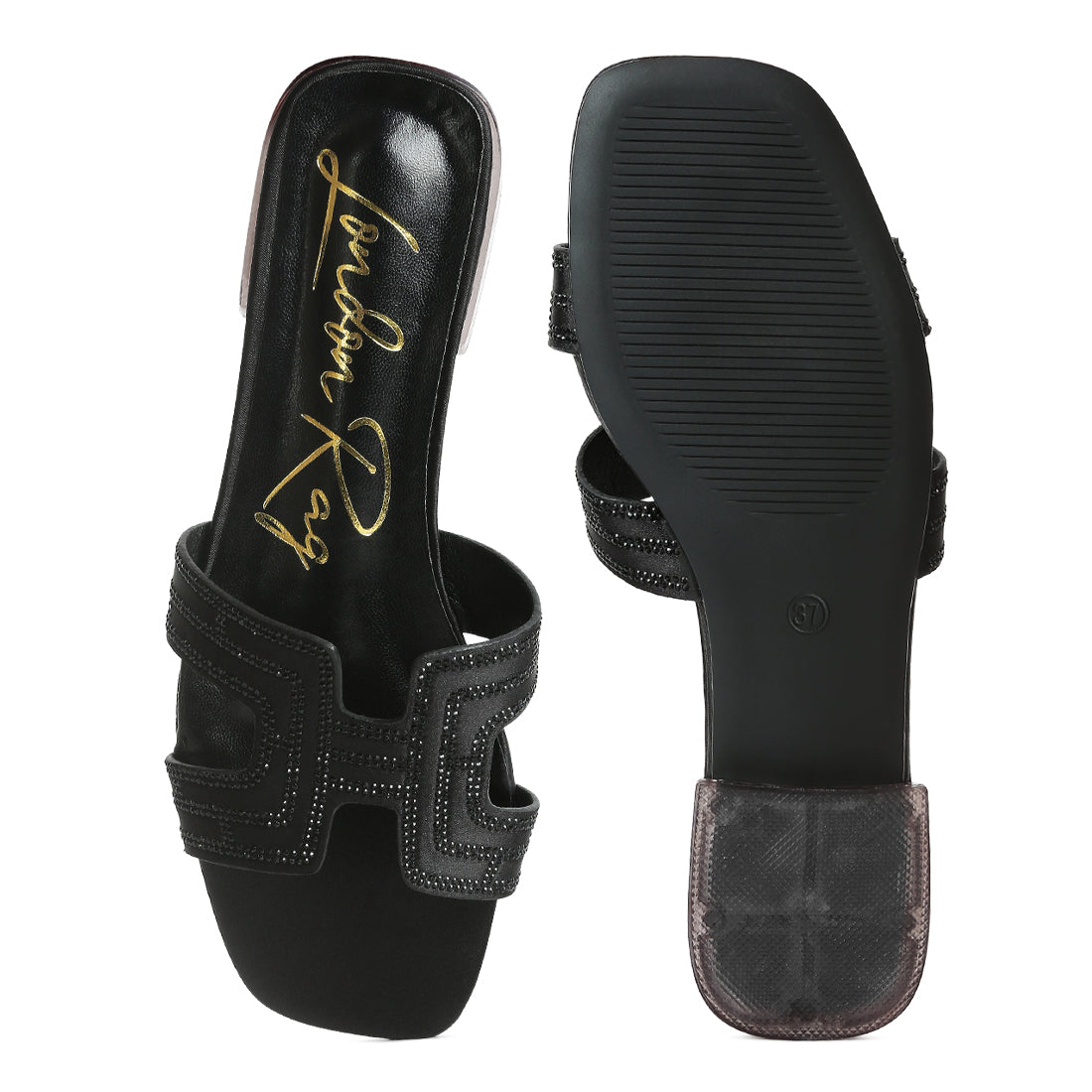 flat embellished sandals#color_black