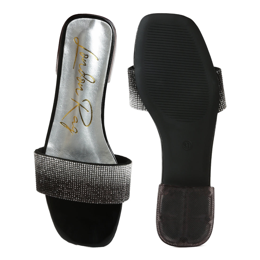 rhinestone slip on sandals#color_black