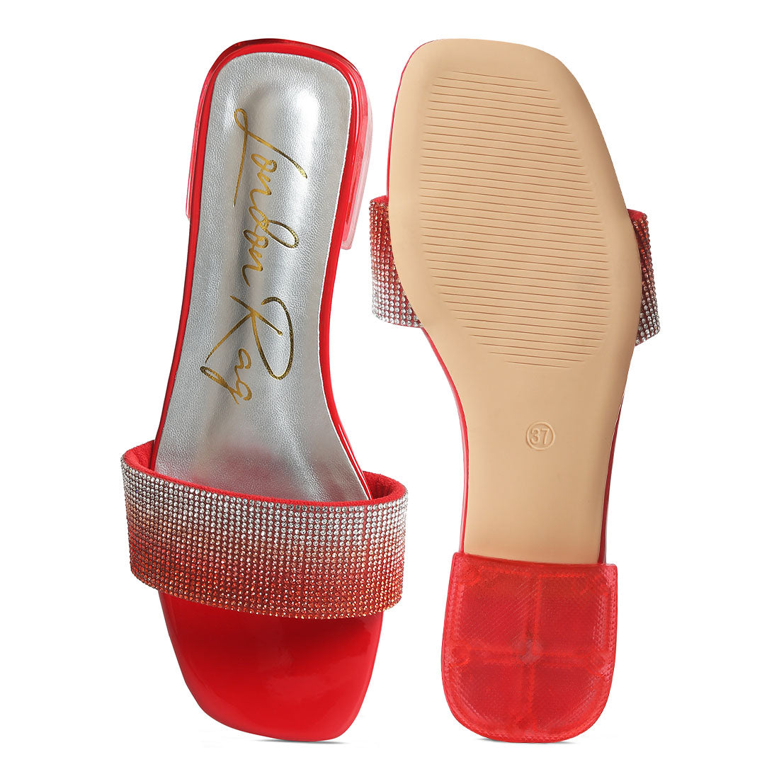 rhinestone slip on sandals#color_red