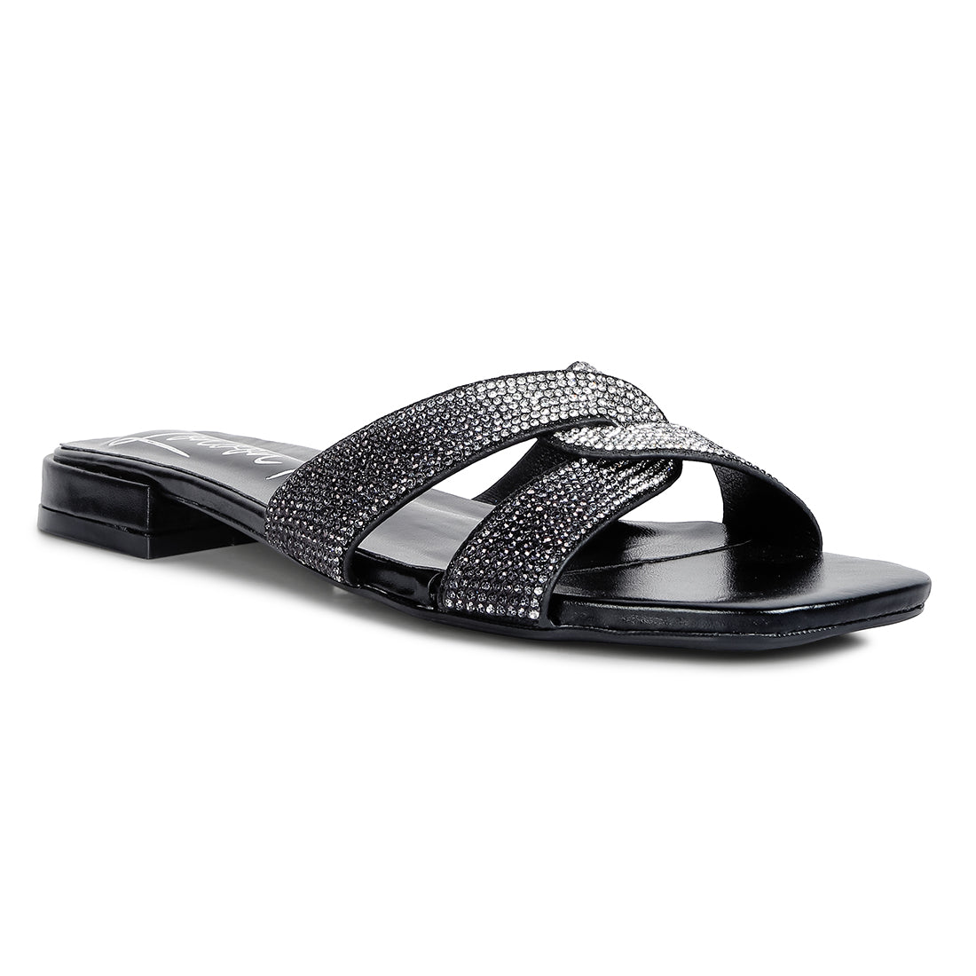 crocc strap rhinestone sandals#color_black