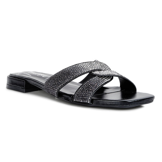 crocc strap rhinestone sandals#color_black