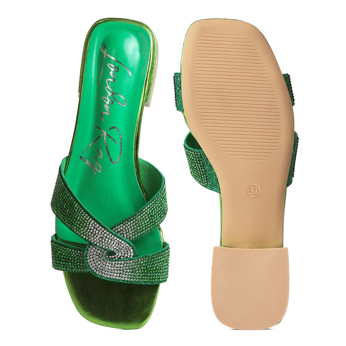 crocc strap rhinestone sandals#color_green