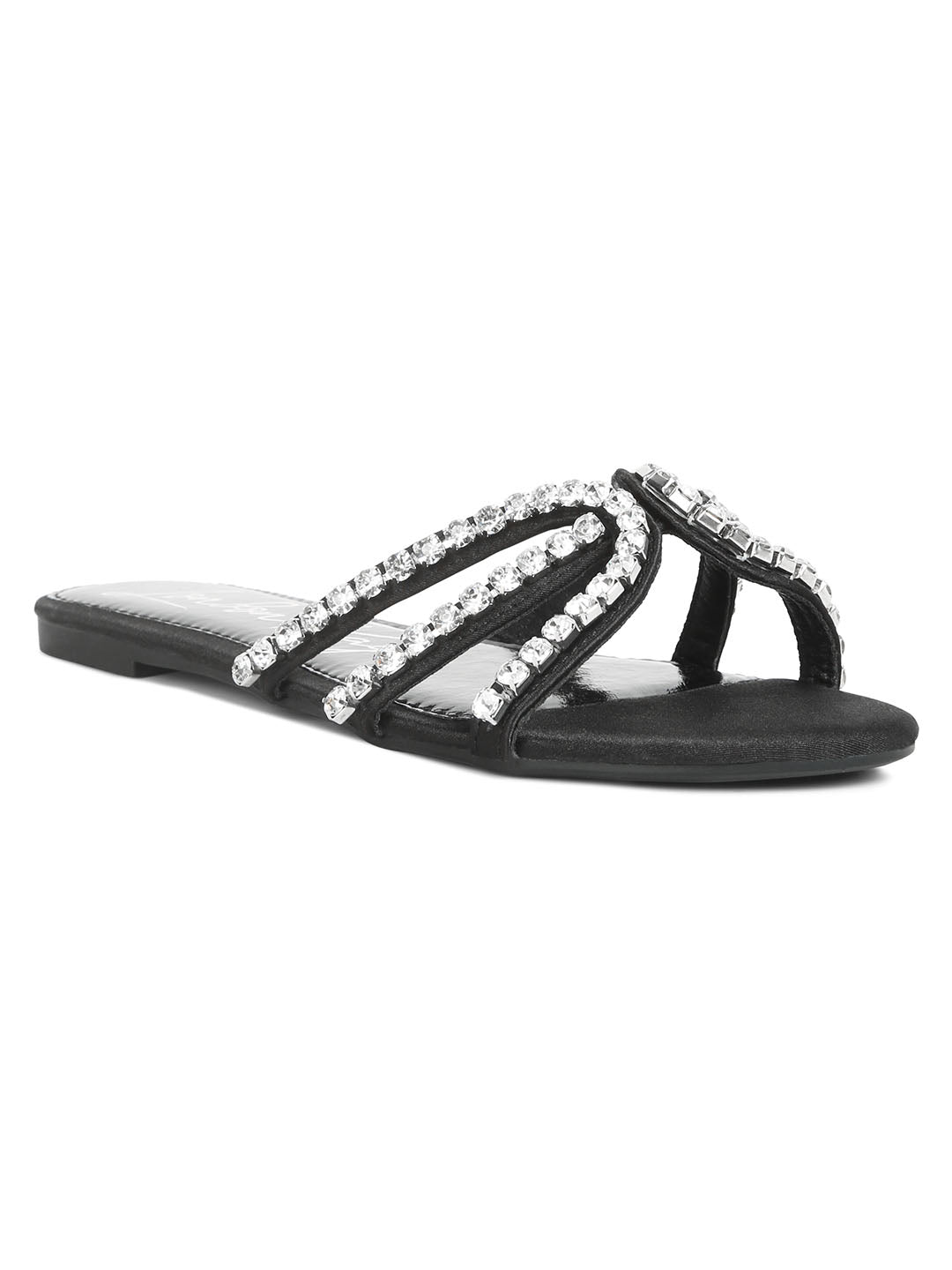 dimante strap flat sandals#color_black
