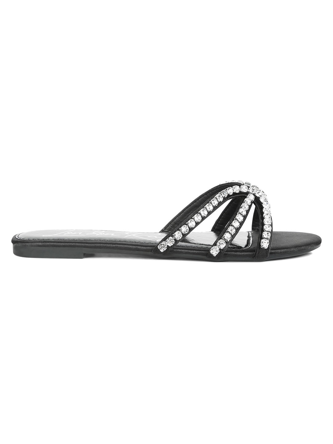 dimante strap flat sandals#color_black
