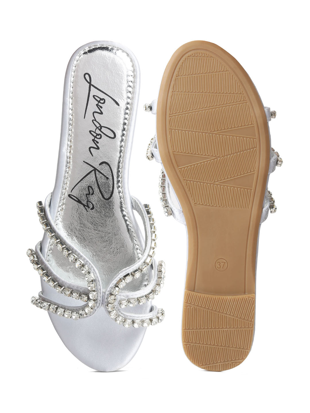 dimante strap flat sandals#color_silver