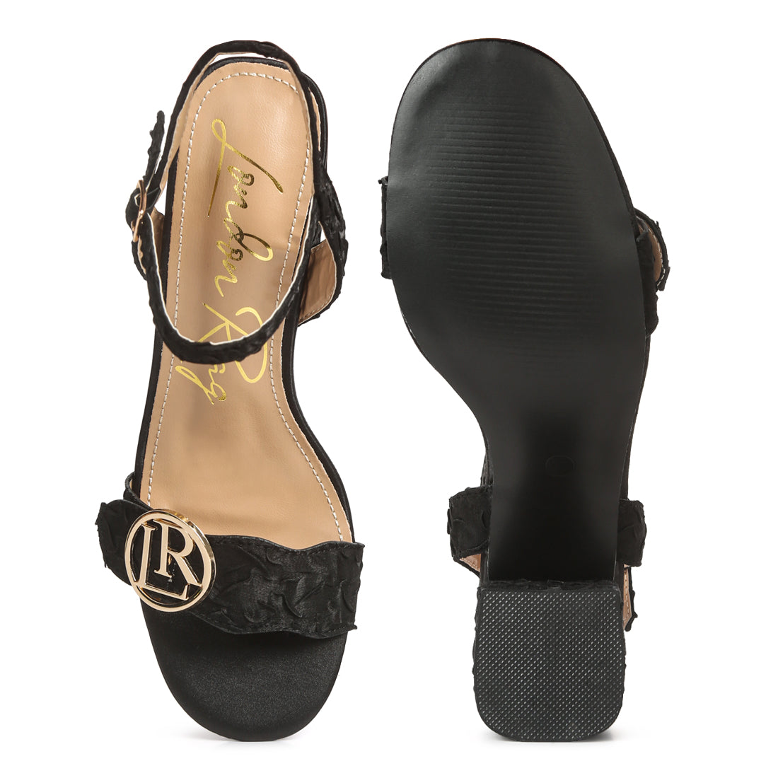 block heel pin buckle sandals#color_black