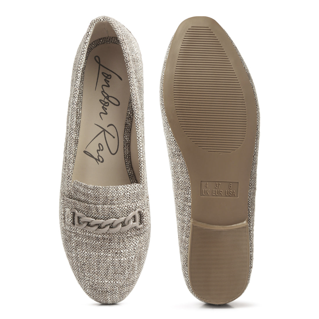 chain embellished loafers#color_khaki