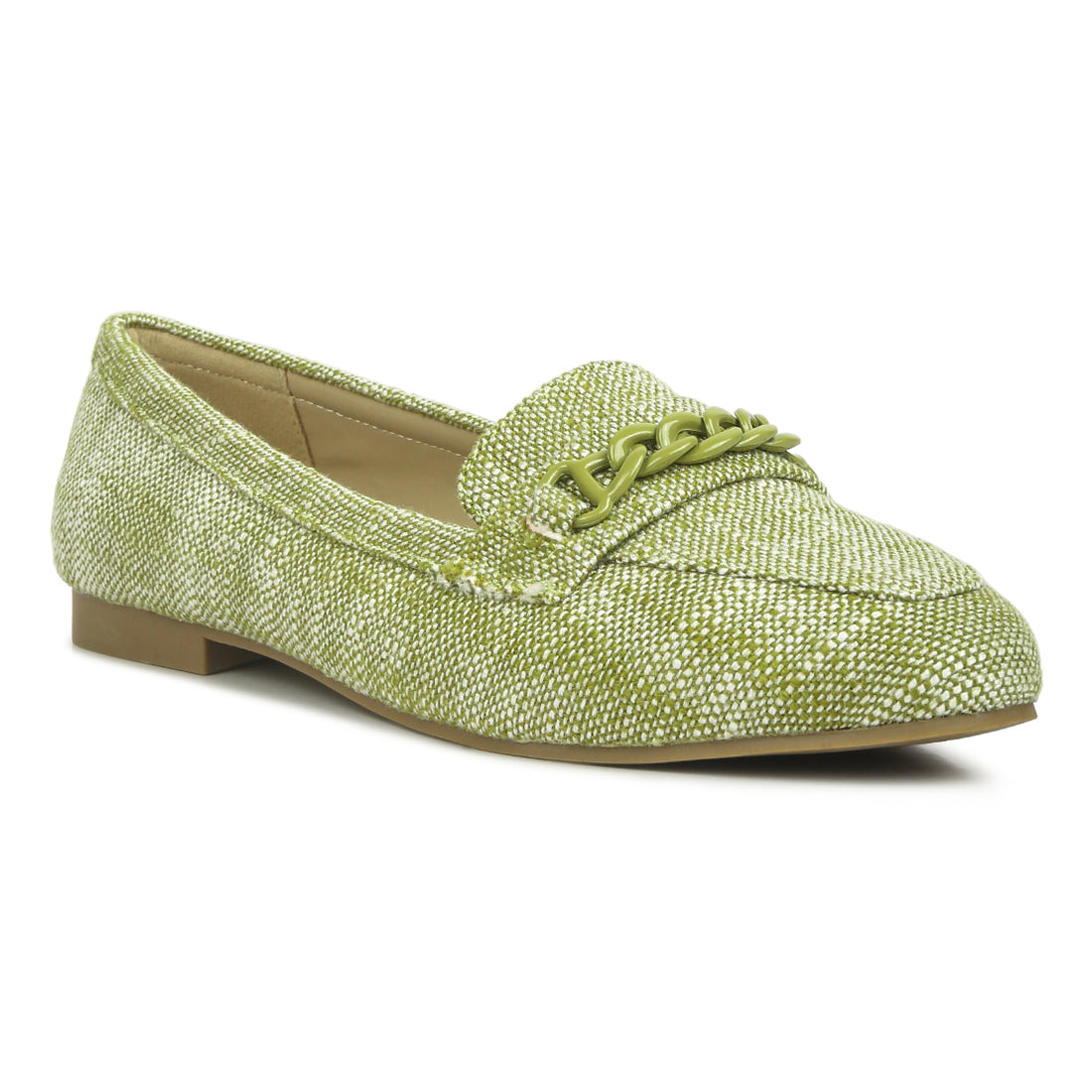 chain embellished loafers#color_green
