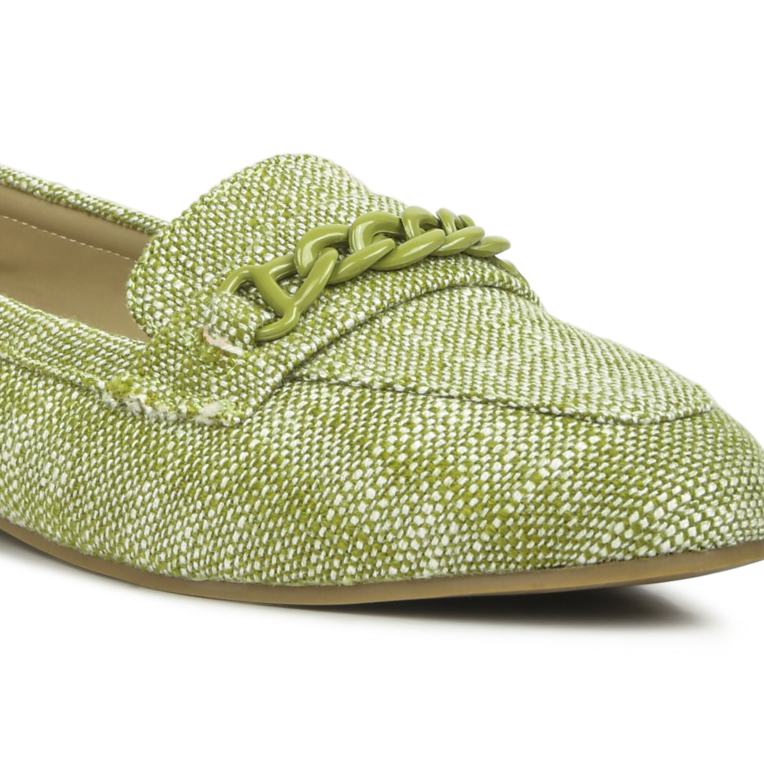 chain embellished loafers#color_green