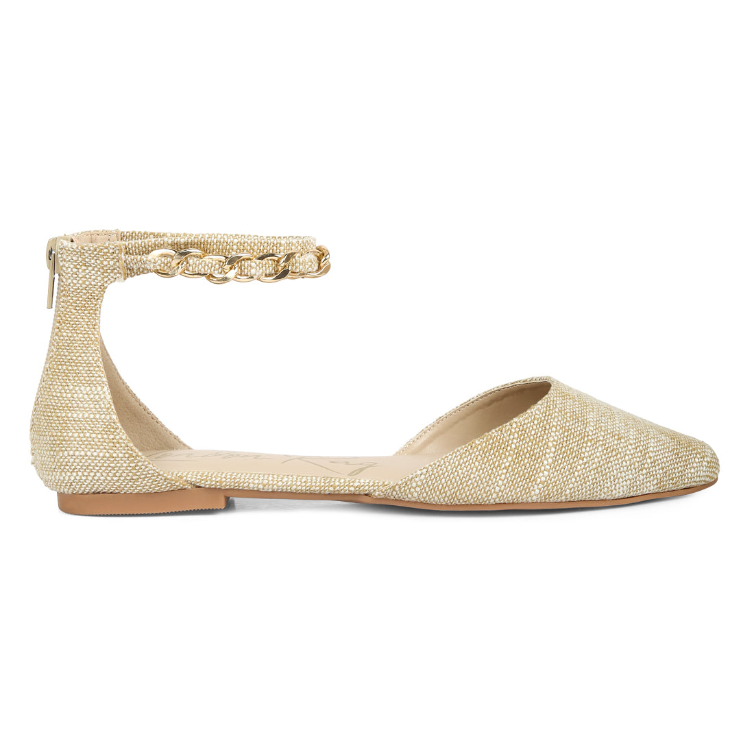 chain embellished flat sandals#color_beige