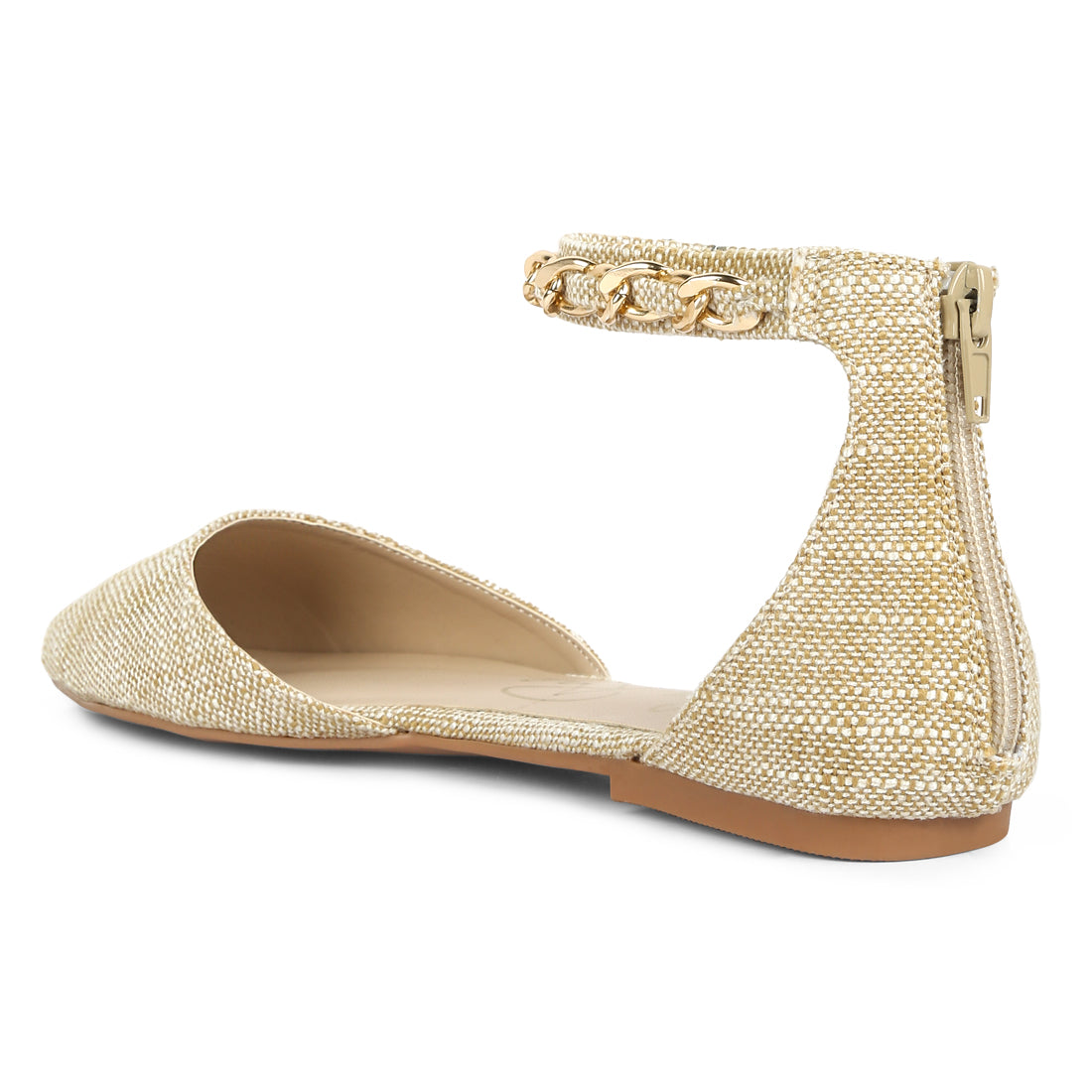 chain embellished flat sandals#color_beige