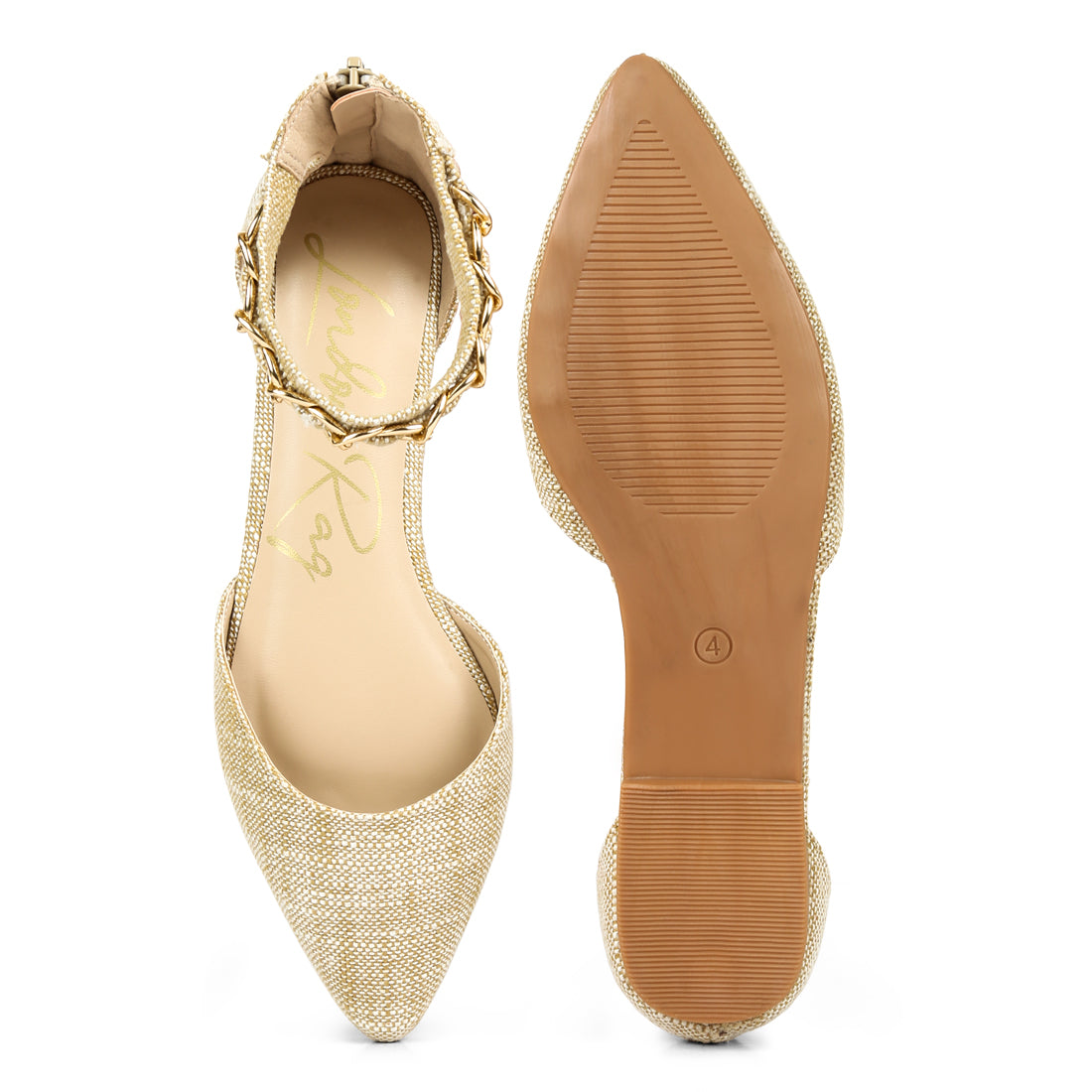 chain embellished flat sandals#color_beige