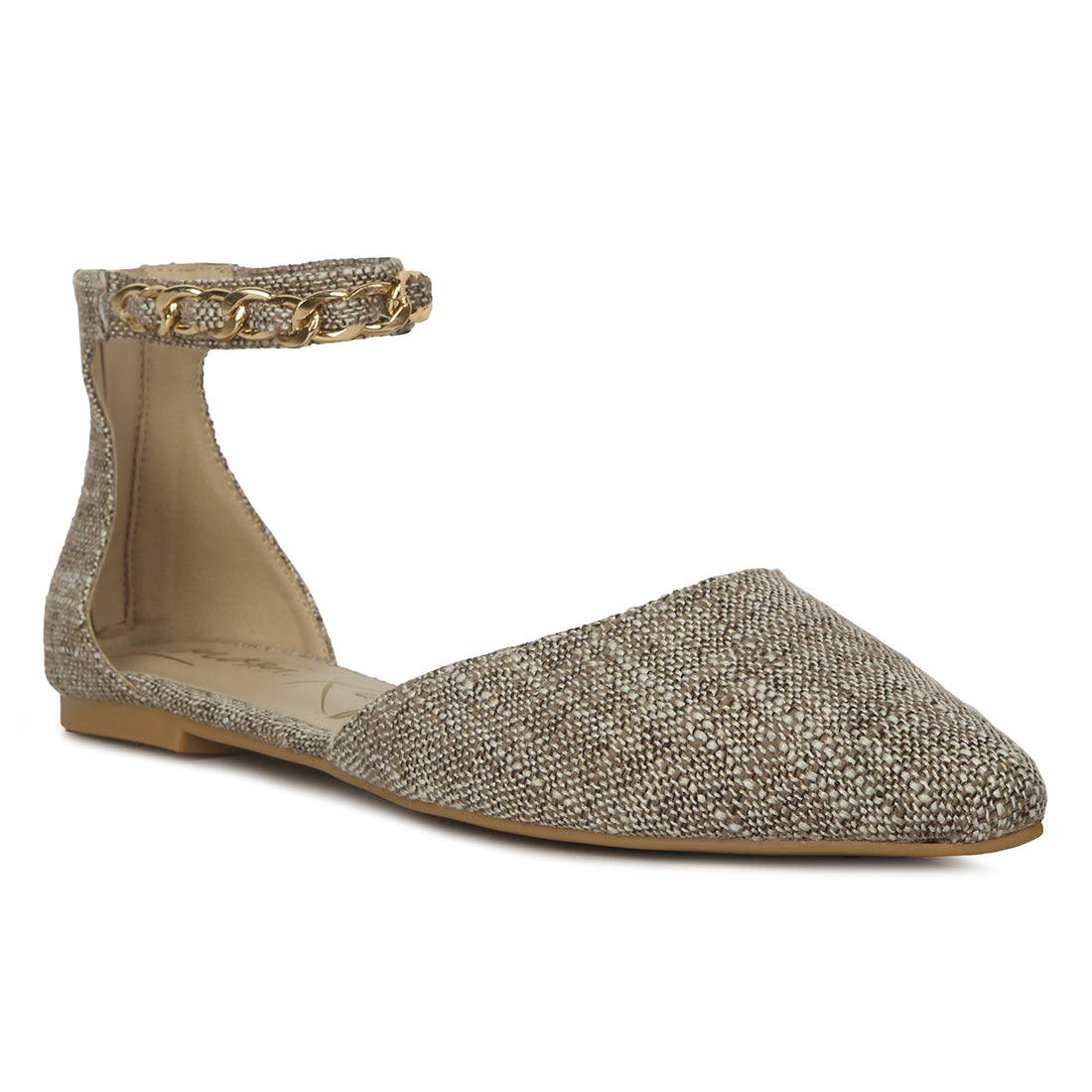 chain embellished flat sandals#color_khaki