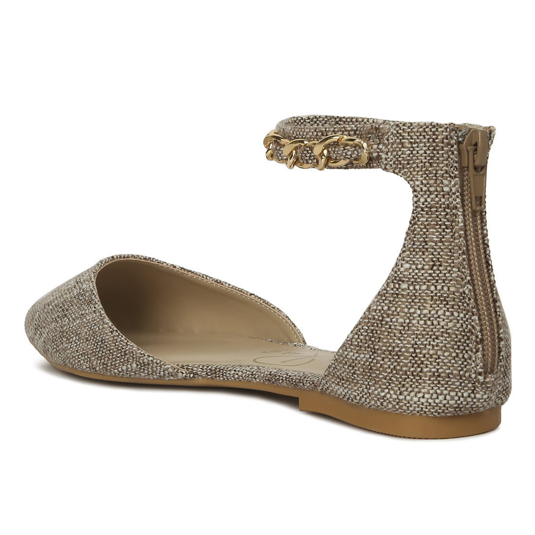 chain embellished flat sandals#color_khaki