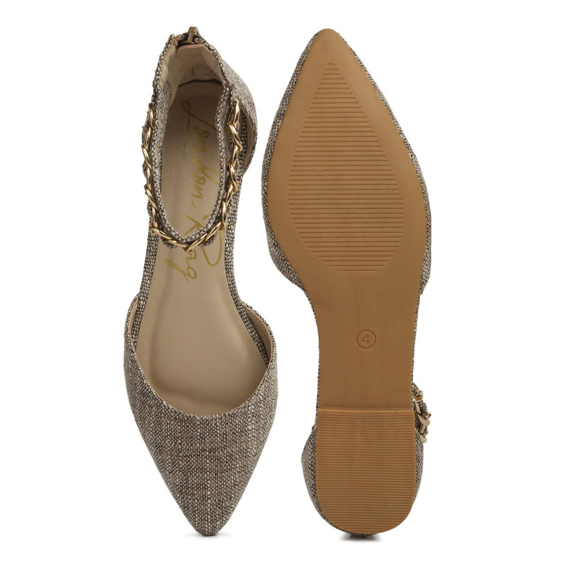 chain embellished flat sandals#color_khaki