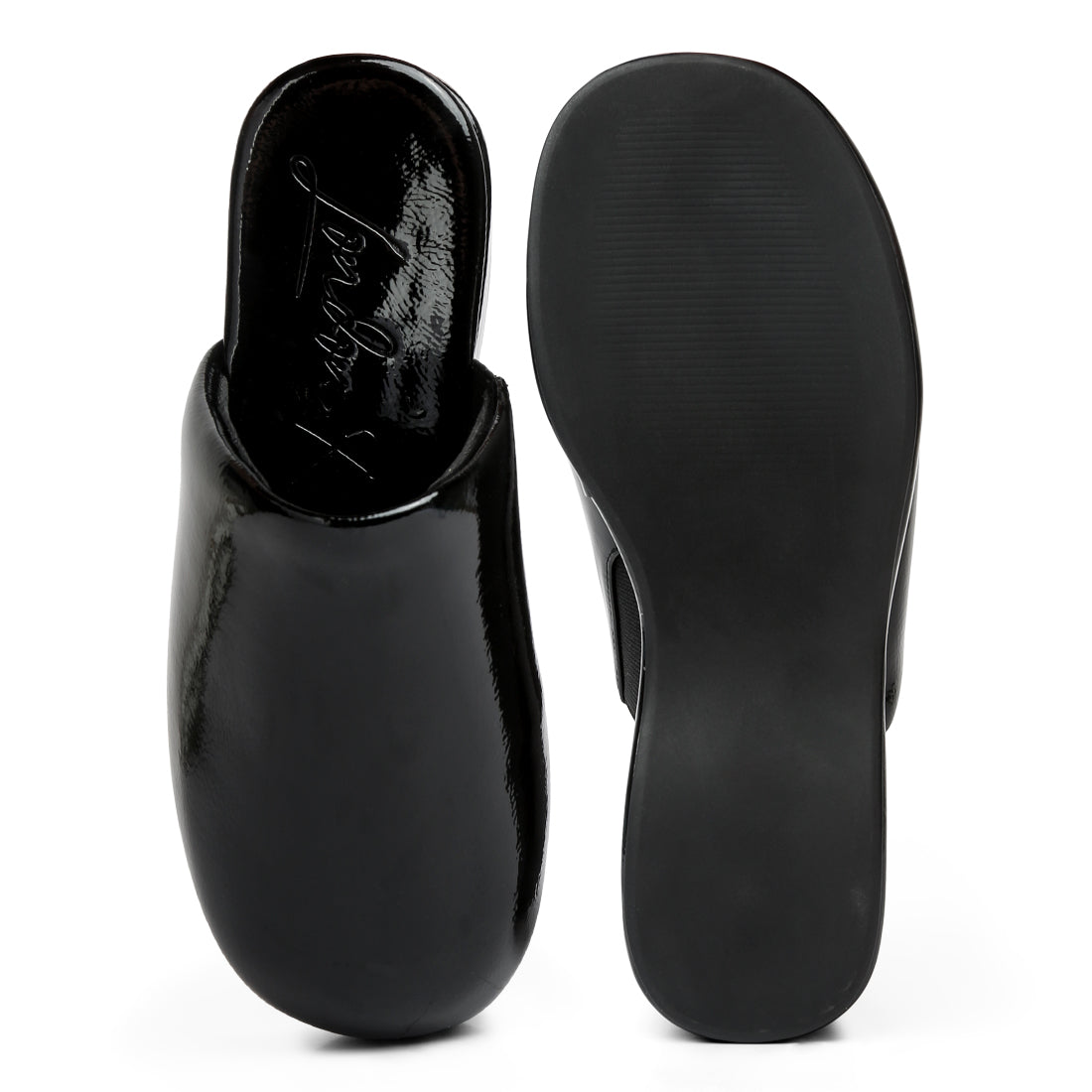 olori solid platform slip on mules#color_black