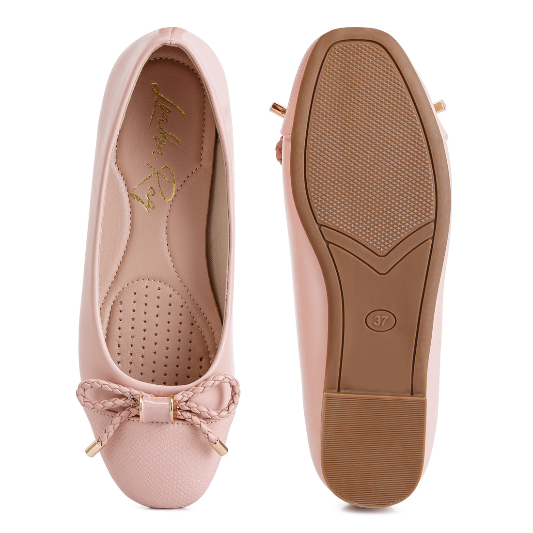 metallic embellished flat ballerinas#color_pink