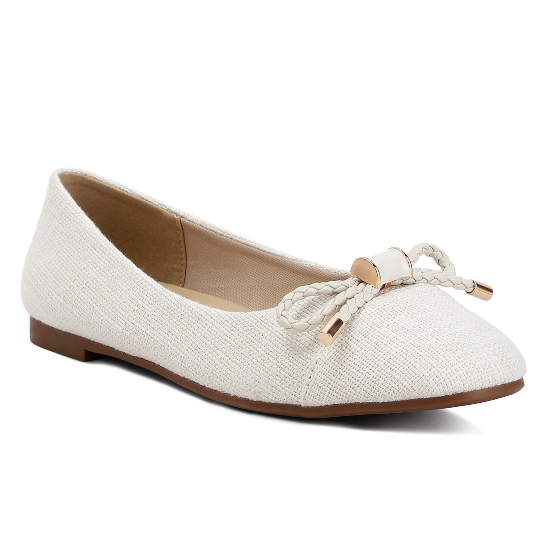 Beige Metallic Embellished Flat Ballerinas