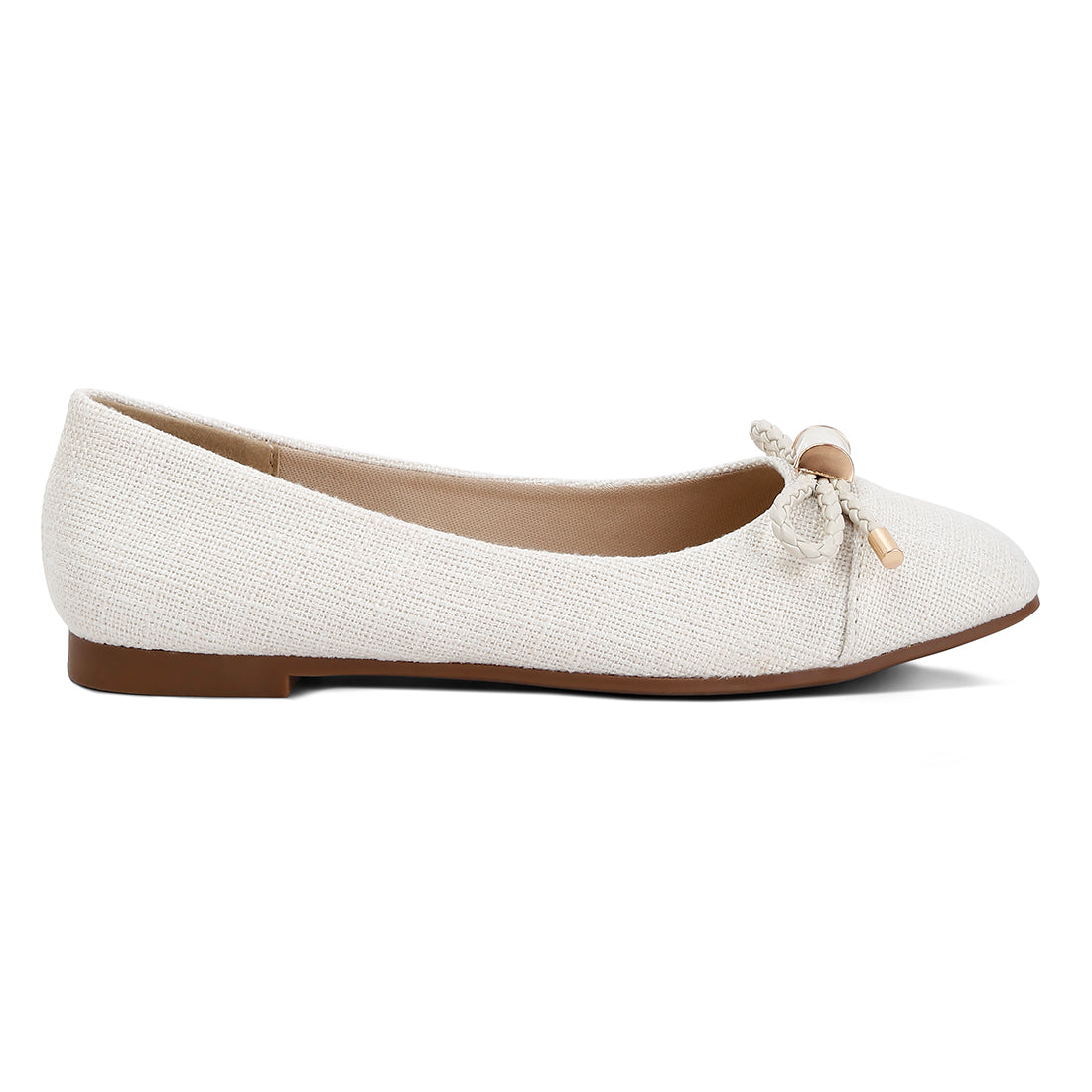 Beige Metallic Embellished Flat Ballerinas