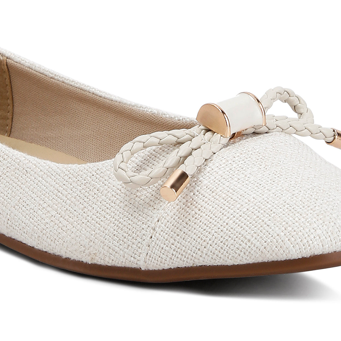 Beige Metallic Embellished Flat Ballerinas