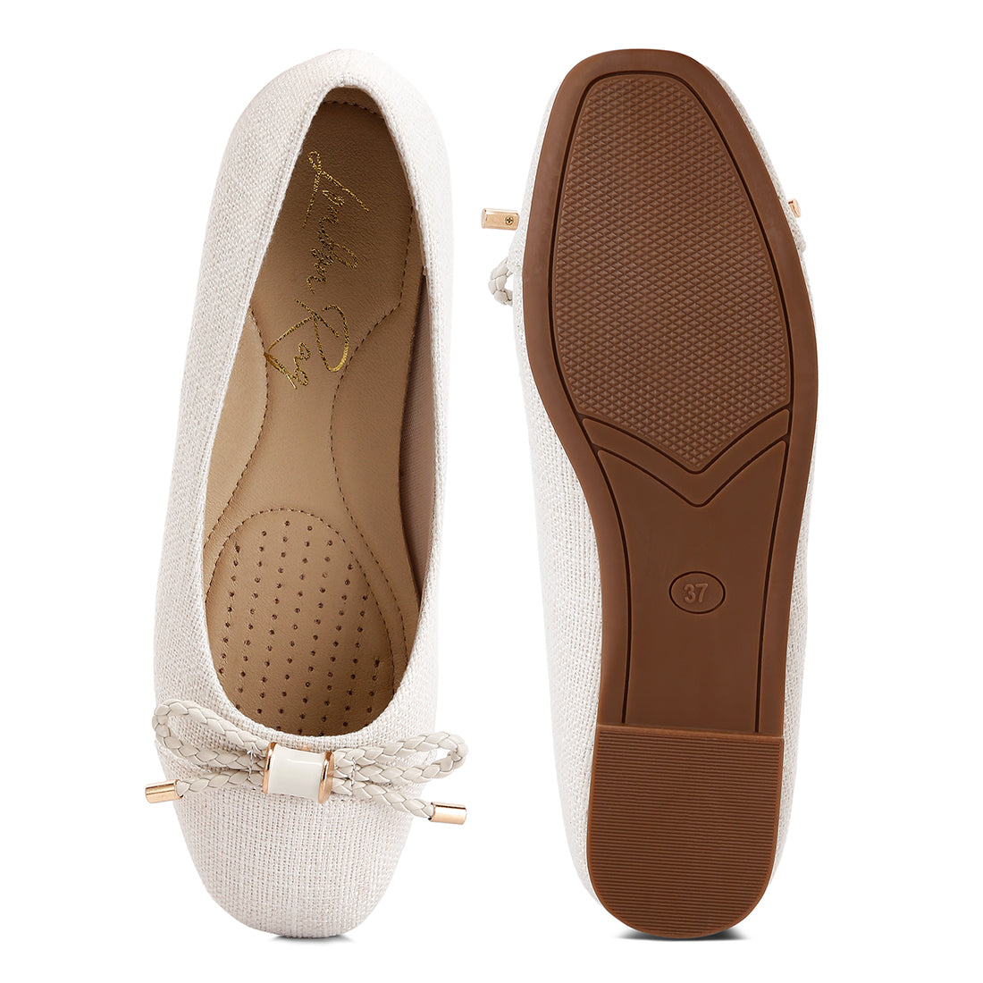 Beige Metallic Embellished Flat Ballerinas