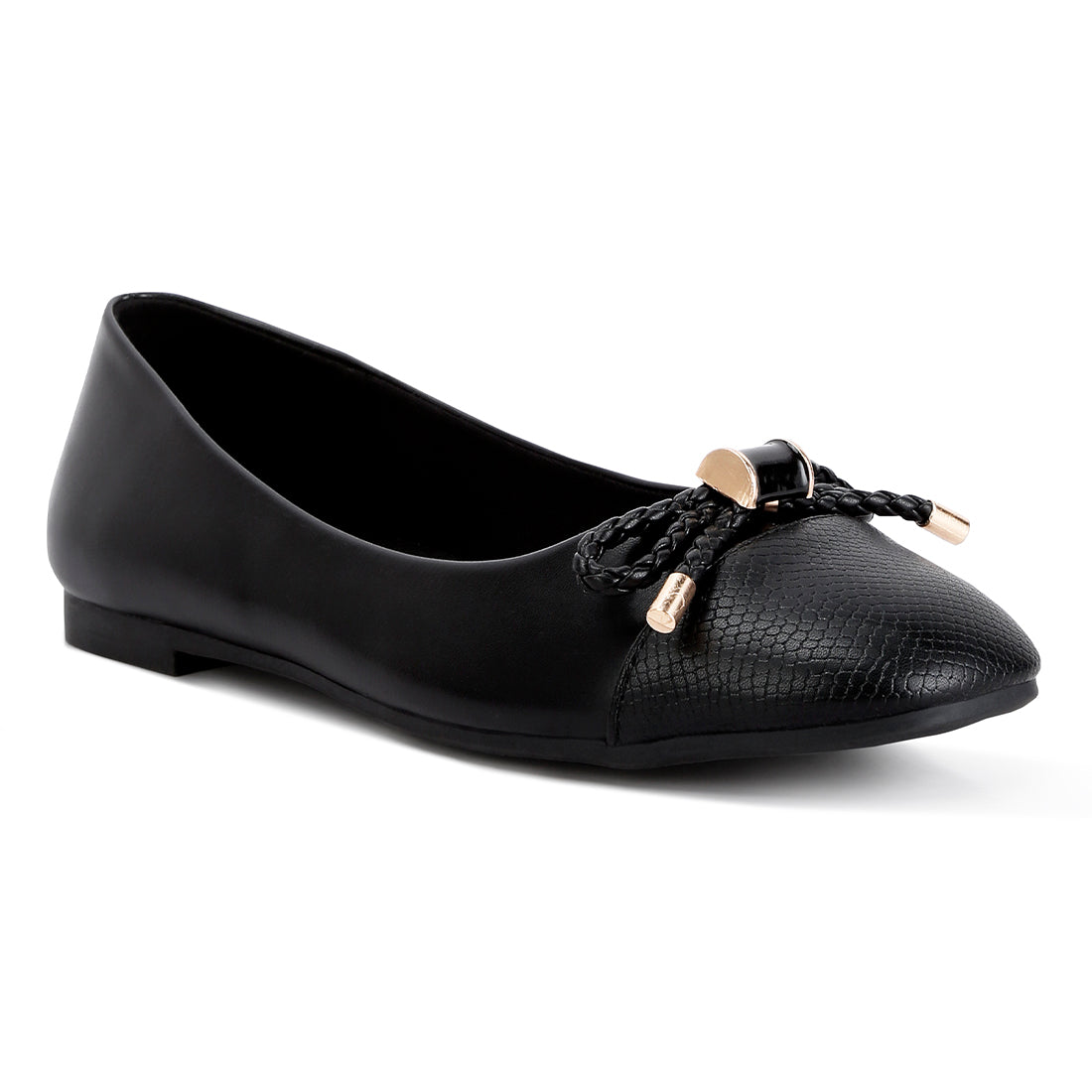 metallic embellished flat ballerinas#color_black