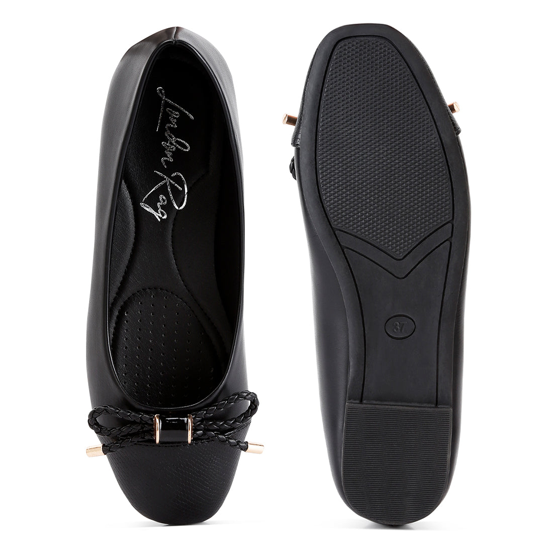 metallic embellished flat ballerinas#color_black