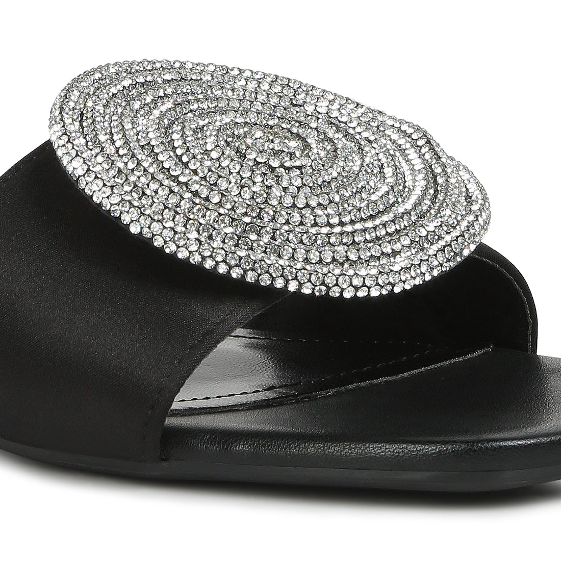 Rhinestone embellished brooch slip on sandals#color_black