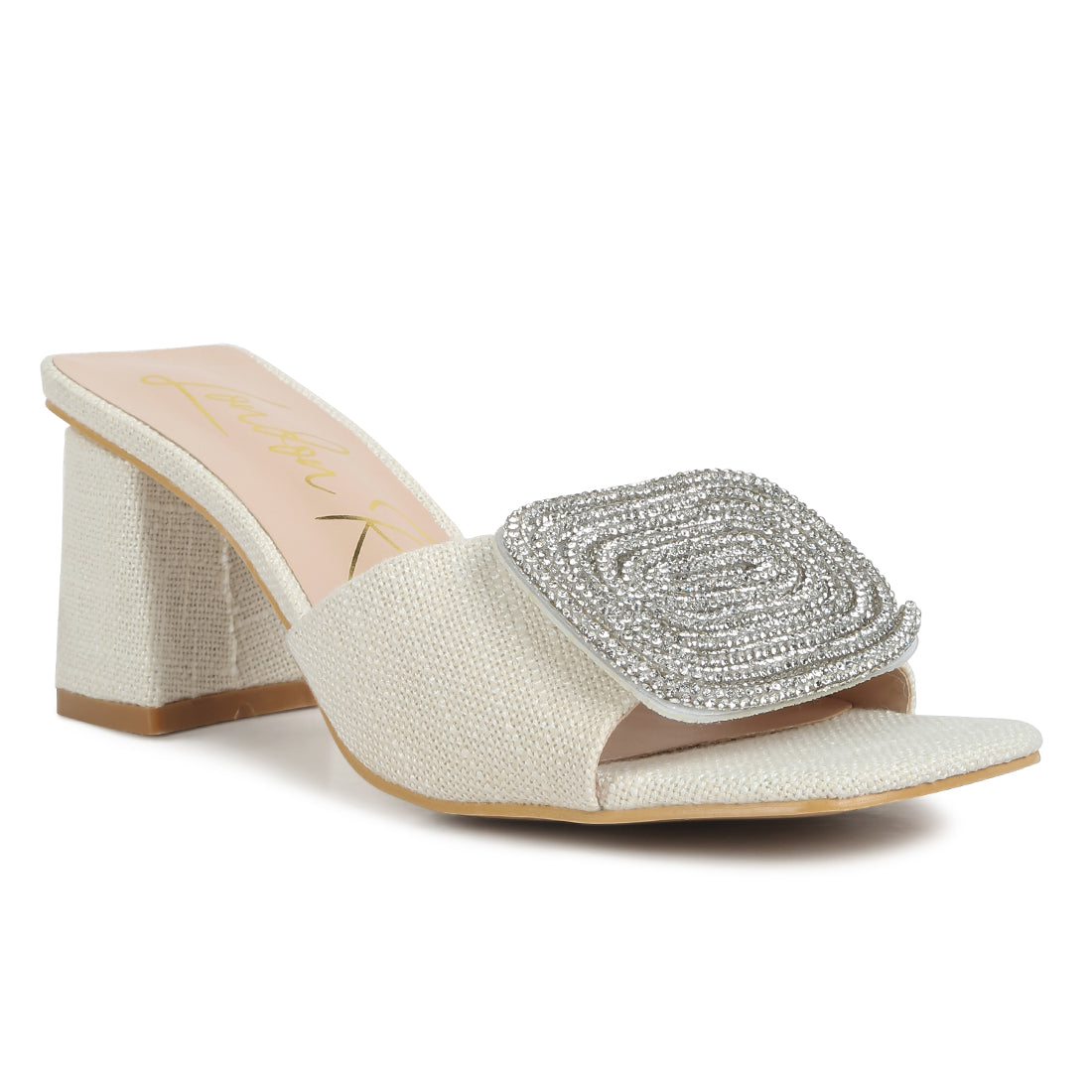 Beige Rhinestones Embellished Slip On Sandals