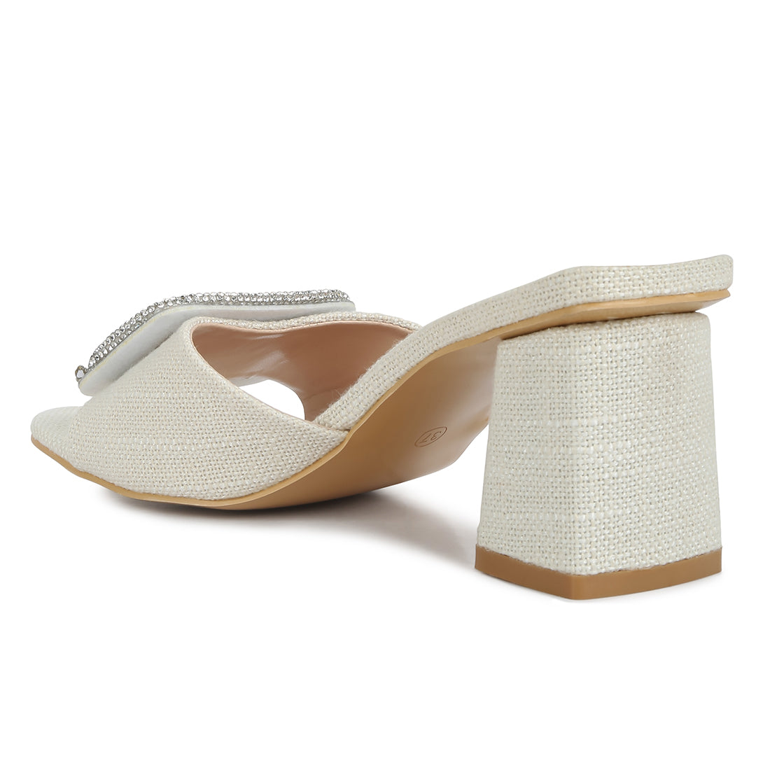 Beige Rhinestones Embellished Slip On Sandals