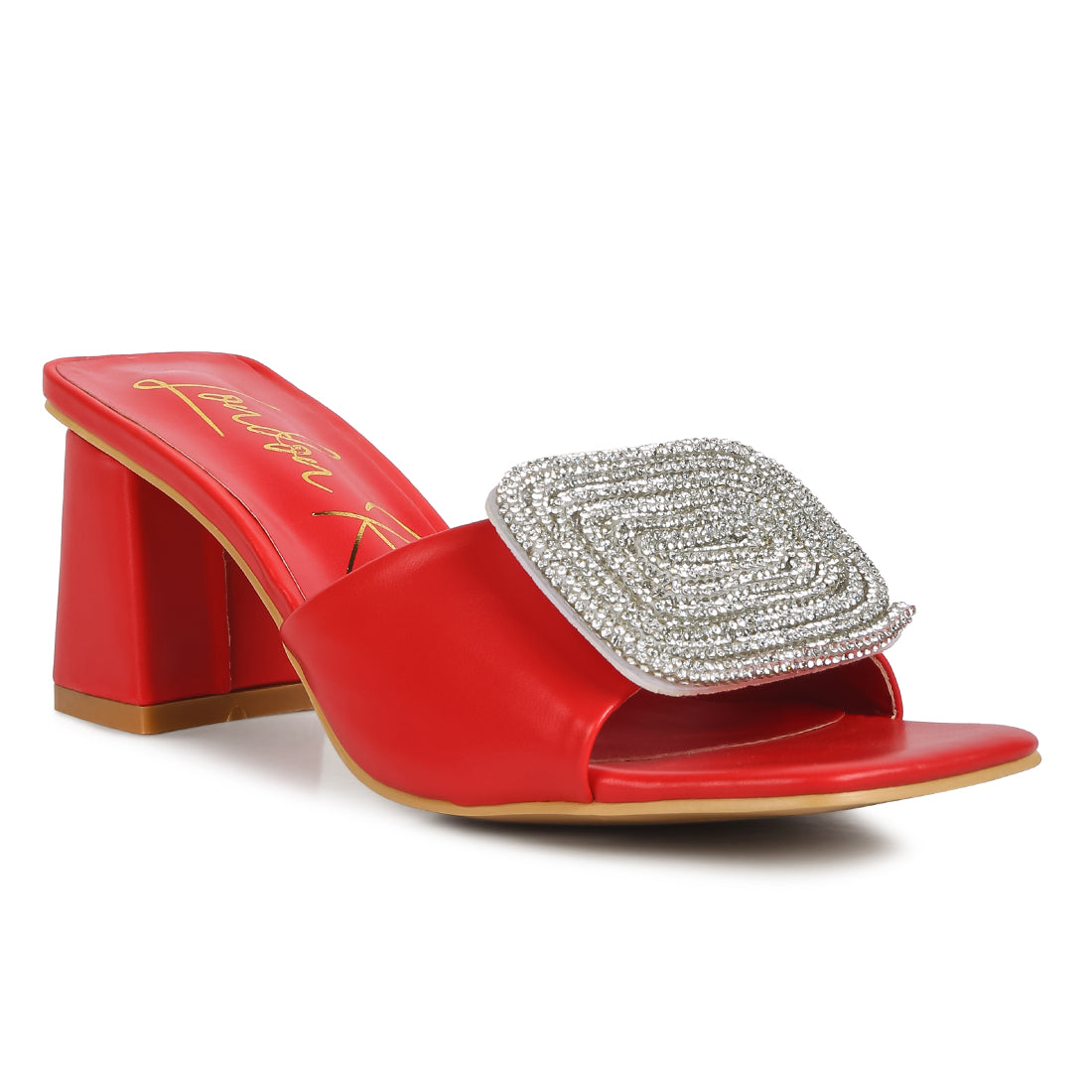 rhinestones embellished slip on sandals#color_red