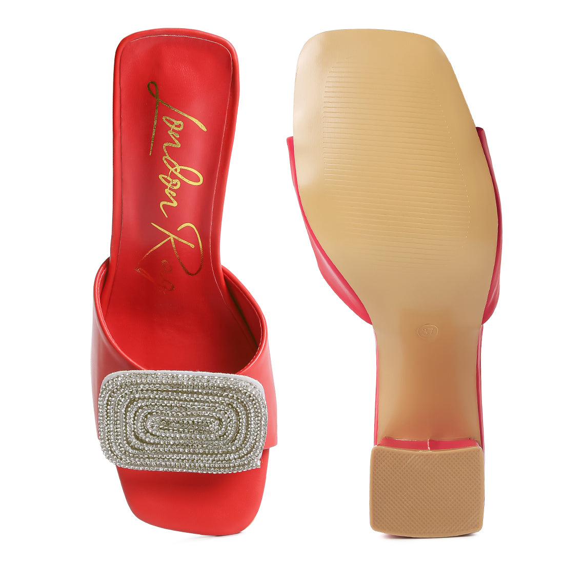 rhinestones embellished slip on sandals#color_red