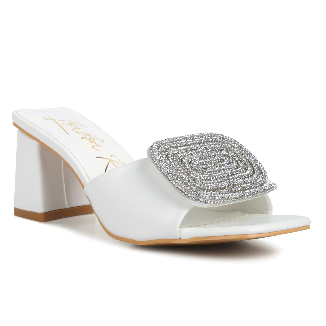 rhinestones embellished slip on sandals#color_white