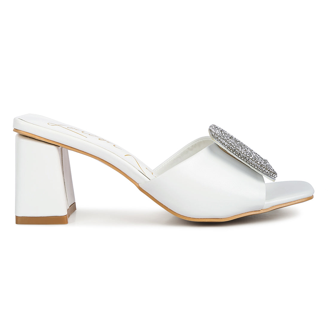 rhinestones embellished slip on sandals#color_white