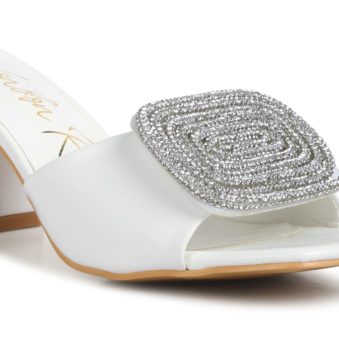 rhinestones embellished slip on sandals#color_white