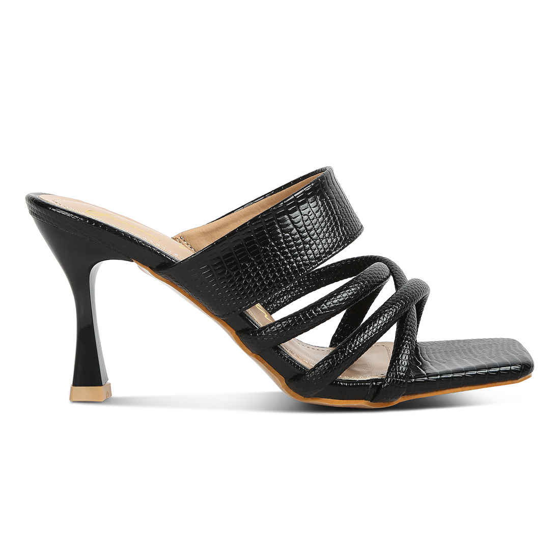 criss cross strap spool heel sandals#color_black